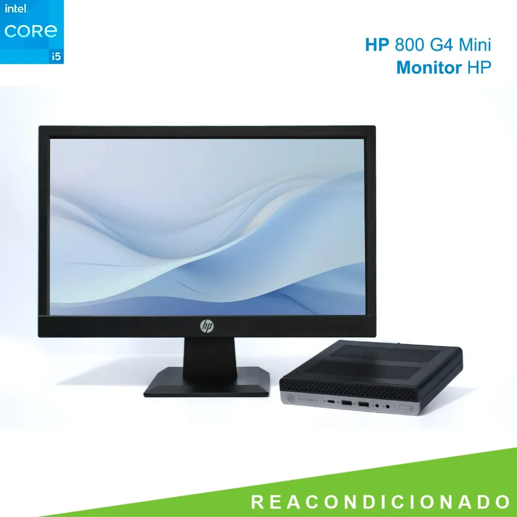 Kit PC de Escritorio Reacondicionada HP EliteDesk 800 G4 Mini Core i5 8th Gen | 16GB RAM | 256GB SSD | Monitor HP 18.5" | Kit Teclado y Mouse Nuevo