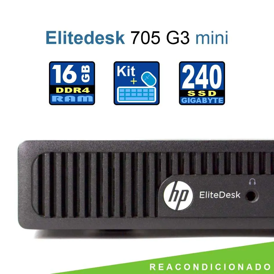 Mini PC HP EliteDesk 705 G3 AMD A10 | 8GB RAM | 256GB SSD | Kit Mouse y Teclado HP